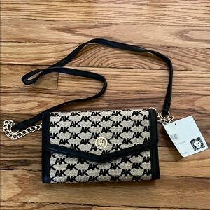 Anne Klein Crossbody Bag Black and Tan with Flap Closure